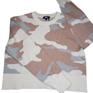 DKNY Camouflage Crop Top Sweater in Cream, Tan, and Gray Sz. Small